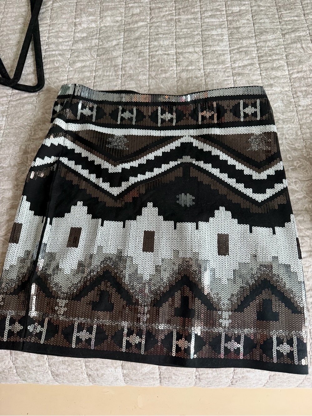 Express Sequined Aztec Mini Skirt in Black, White & Brown